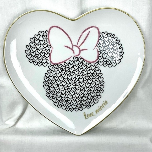 Mickey & Minnie Mouse Plates Heart Shaped Ceramic Disney Wedding New - Picture 3 of 4